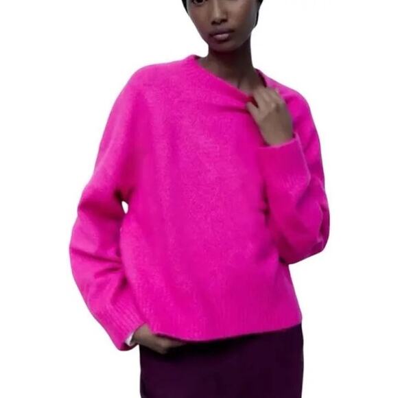 Zara Crew Neck Wool Blend Neon Sweater Size Small - Picture 1 of 6